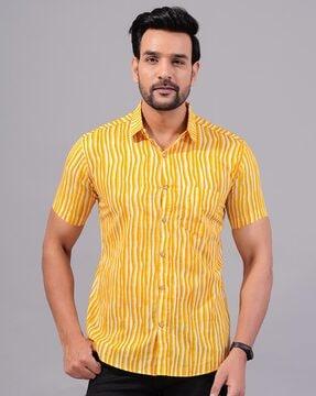 men striped regular fit shirt with patch pocket