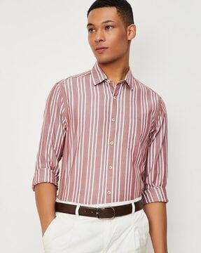 men striped regular fit shirt with patch pocket