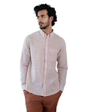 men striped regular fit shirt with patch pocket