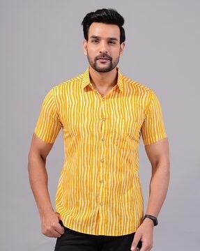 men striped regular fit shirt with patch pocket