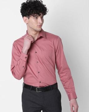 men striped regular fit shirt with patch pocket