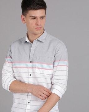 men striped regular fit shirt with patch pocket