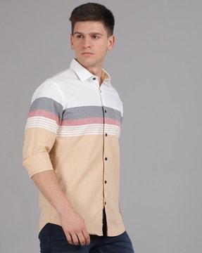 men striped regular fit shirt with patch pocket