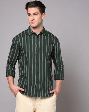 men striped regular fit shirt with patch pocket