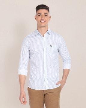 men striped regular fit shirt with patch pocket