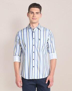 men striped regular fit shirt with patch pocket