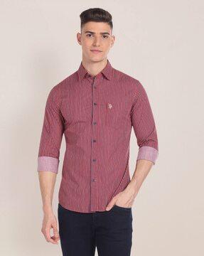 men striped regular fit shirt with patch pocket