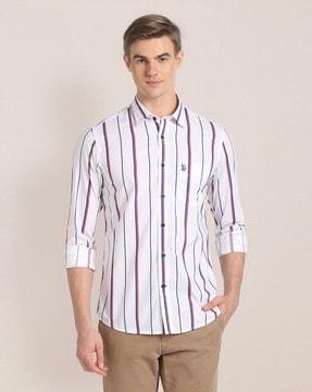 men striped regular fit shirt with patch pocket