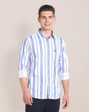 men striped regular fit shirt with patch pocket