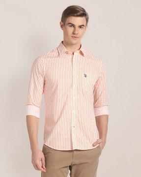 men striped regular fit shirt with patch pocket