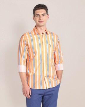 men striped regular fit shirt with patch pocket