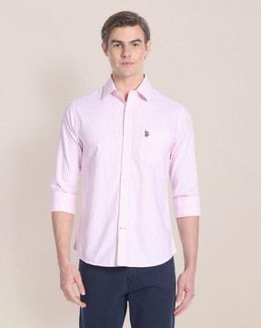 men striped regular fit shirt with patch pocket