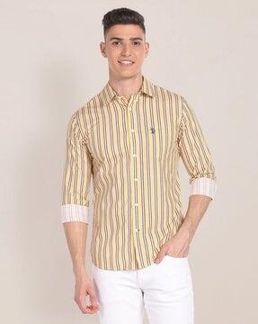 men striped regular fit shirt with patch pocket