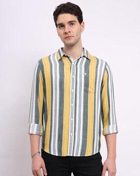 men striped regular fit shirt with patch pocket