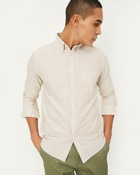 men striped regular fit shirt with patch pocket