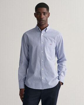 men striped regular fit shirt with patch pocket