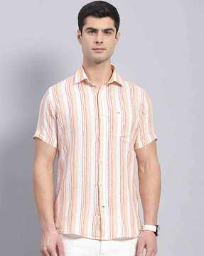 men striped regular fit shirt with patch pocket