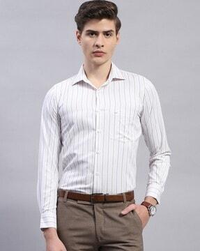 men striped regular fit shirt with patch pocket