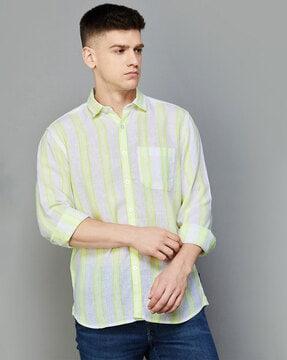 men striped regular fit shirt with patch pocket