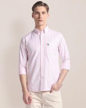 men striped regular fit shirt with patch pocket