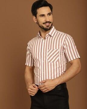 men striped regular fit shirt with patch pocket