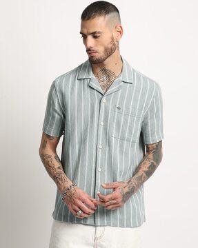 men striped regular fit shirt with patch pocket