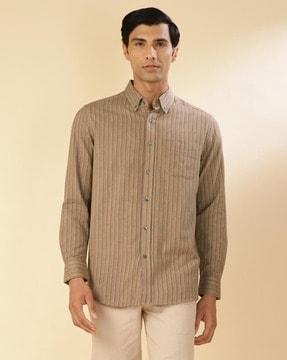 men striped regular fit shirt with patch pocket