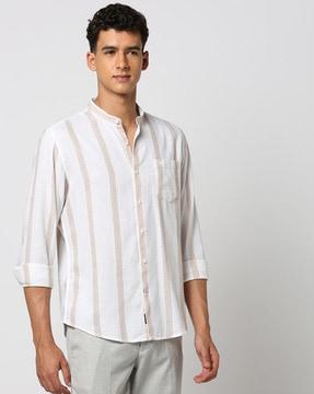 men striped regular fit shirt with patch pocket