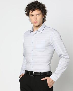 men striped regular fit shirt with patch pocket