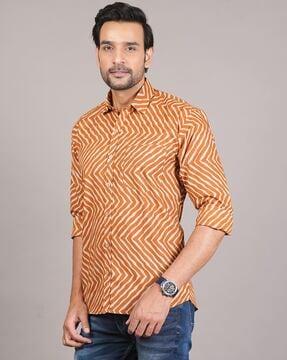 men striped regular fit shirt with patch pocket