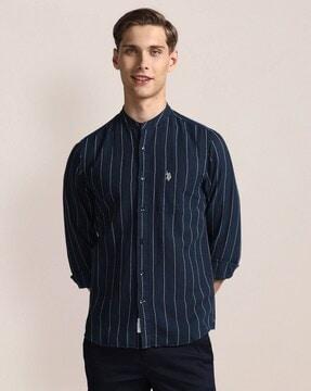 men striped regular fit shirt with patch pocket