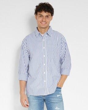 men striped regular fit shirt with patch pocket