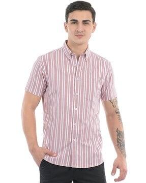 men striped regular fit shirt with patch pocket