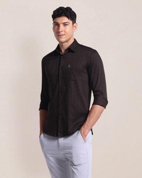 men striped regular fit shirt with patch pocket