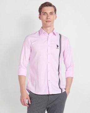 men striped regular fit shirt with patch pocket