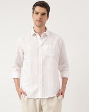 men striped regular fit shirt with patch pocket