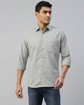 men striped regular fit shirt with patch pocket