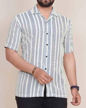 men striped regular fit shirt with short sleeves