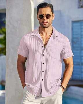 men striped regular fit shirt with short sleeves