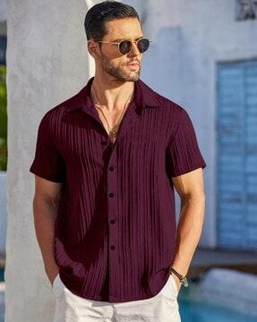 men striped regular fit shirt with short sleeves