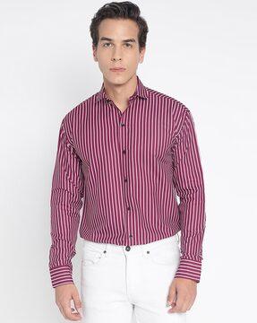 men striped regular fit shirt with spread collar