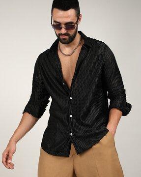 men striped regular fit shirt with spread collar