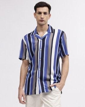 men striped regular fit shirt with spread collar