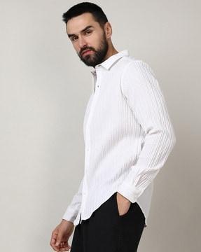 men striped regular fit shirt with spread collar