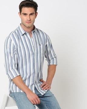 men striped regular fit shirt