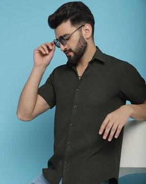 men striped regular fit shirt