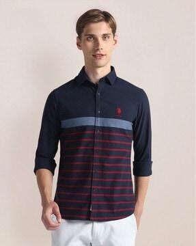 men striped regular fit shirt