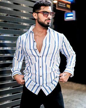 men striped regular fit shirt