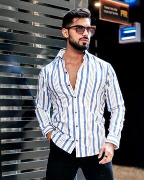 men striped regular fit shirt