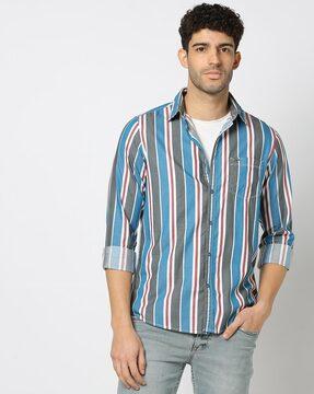 men striped regular fit shirt